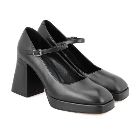 Krokus Siyah Kadın Topuklu Mary Jane Klasik Deri Ayakkabı